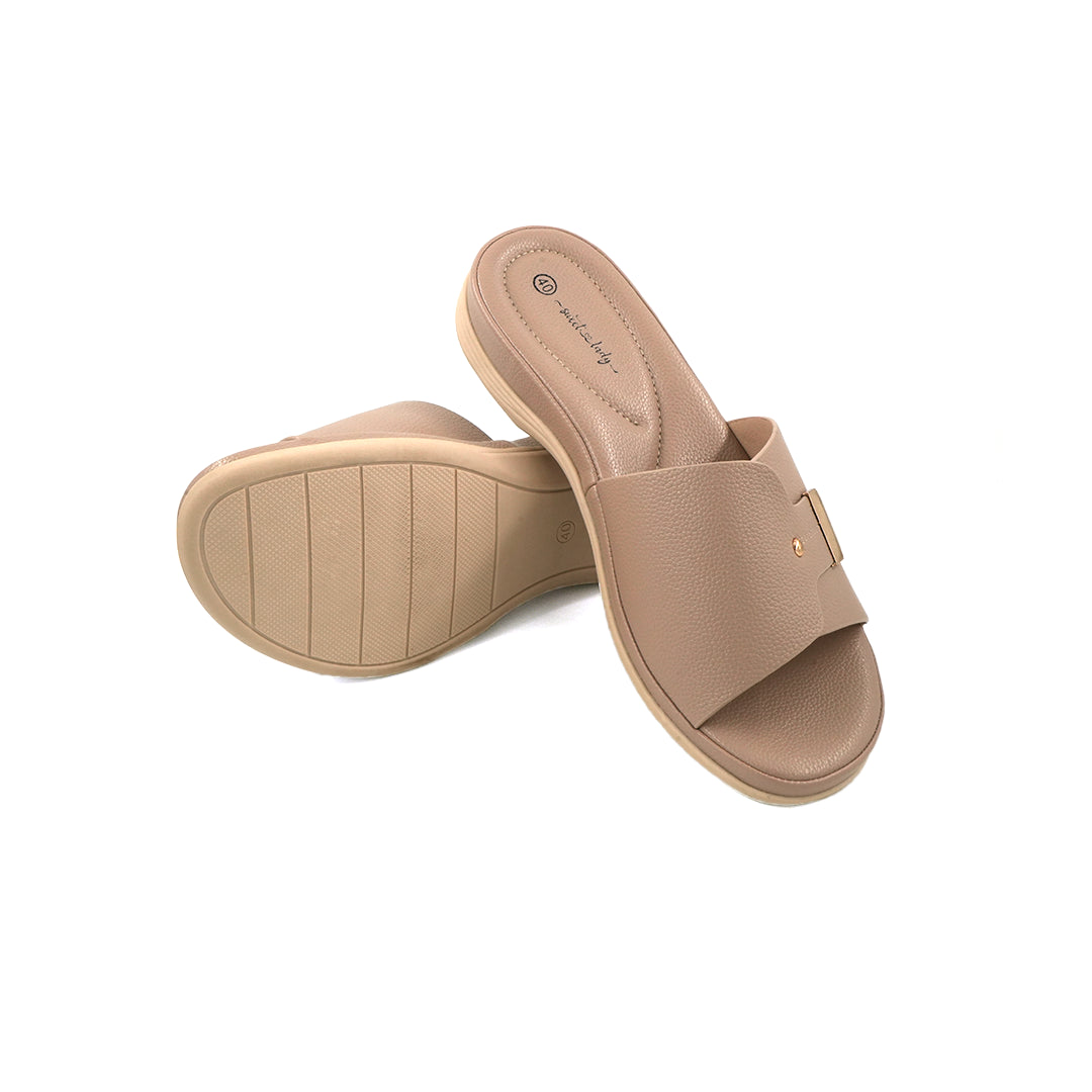 Blush Brown Slip-On Sandals with Gold Accent
