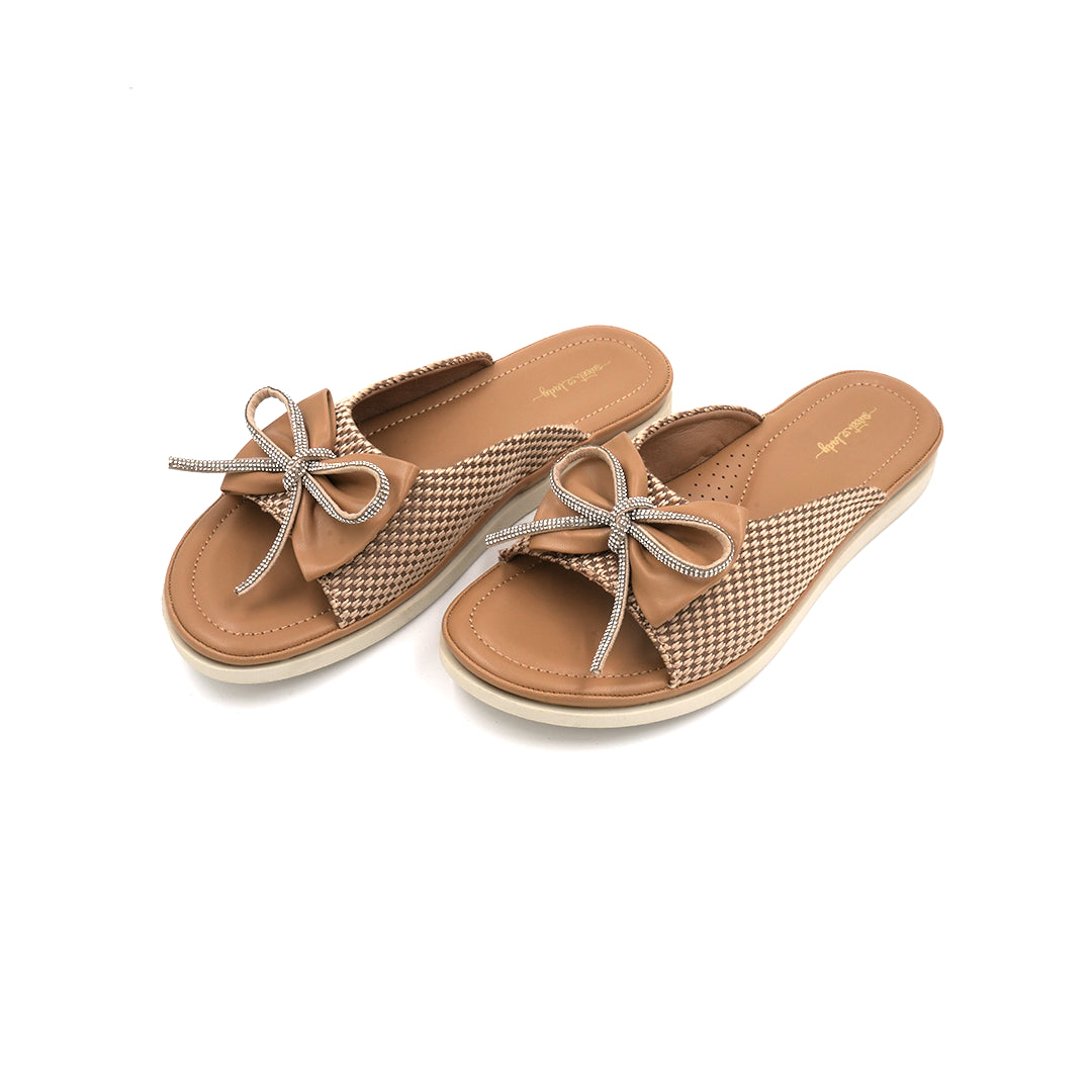 Textured Weave Comfort Slides with Bow