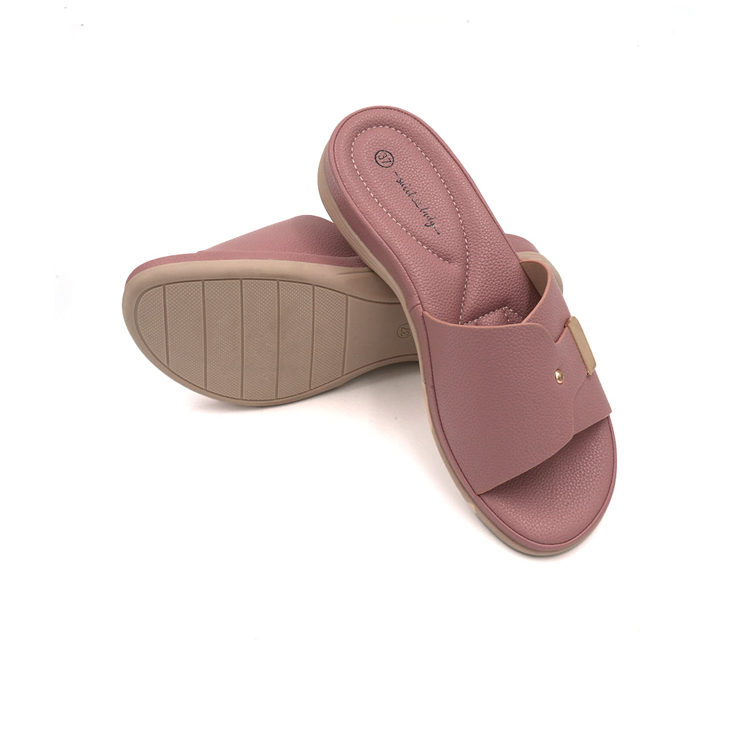 Blush Pink Slip-On Sandals with Gold Accent