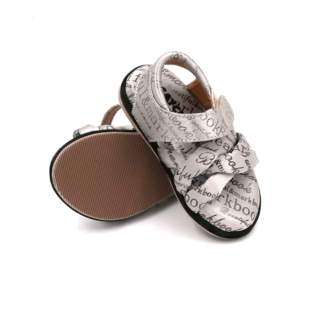 Catchy Girls' Silver Text Print Sandal