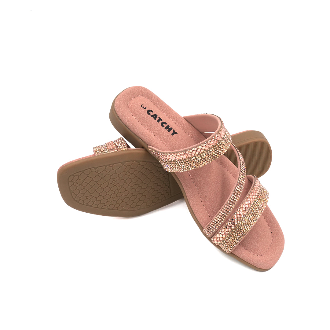 Catchy Women's Pink Double-Strap Flat Sandal