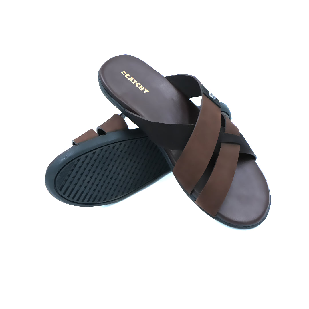 Catchy Men's Black & Brown Casual X-Strap Sandal