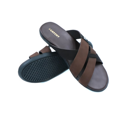 Catchy Men's Black & Brown Casual X-Strap Sandal