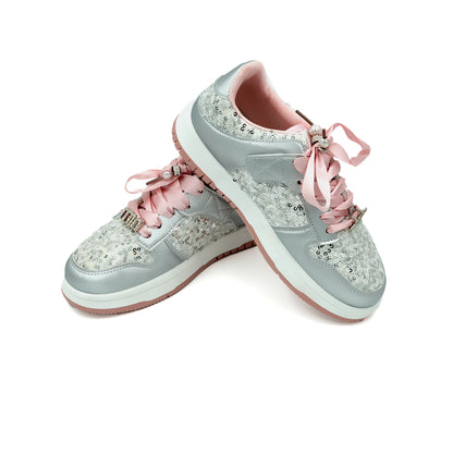 Girl's Silver Glitter Standard Fit Shoe