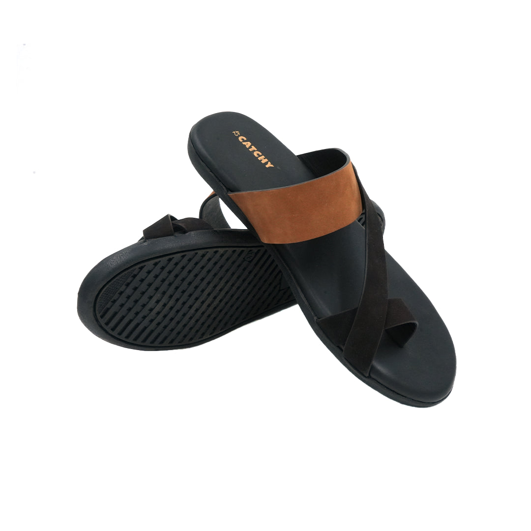 Catchy Men's Modern Comfort Slide with Two-Tone Crossover Straps