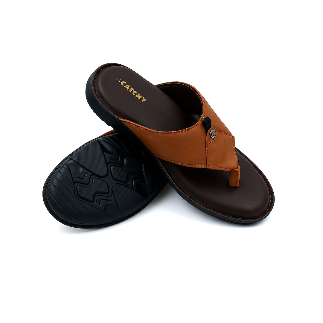 Catchy Men's Brown Leather Flip-Flop Slipper