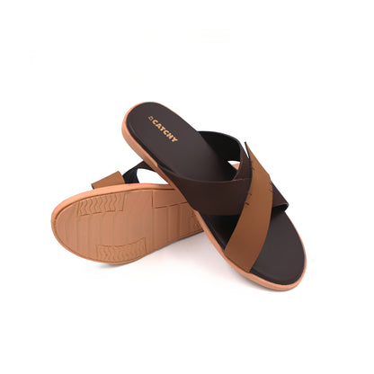 Catchy Men's Two-Tone Black & Tan Crossover X-Strap Sandal