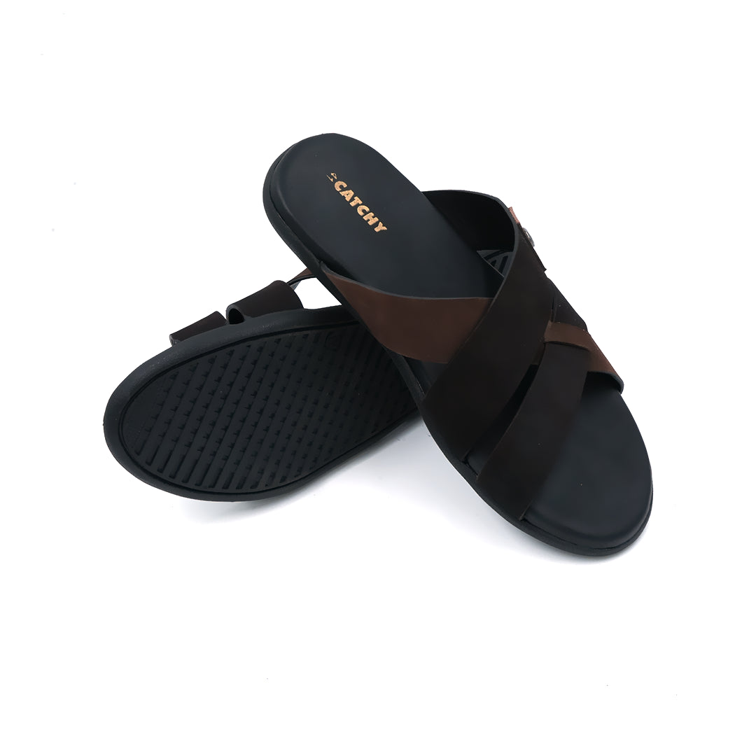 Catchy Men's Black & Brown Casual X-Strap Sandal