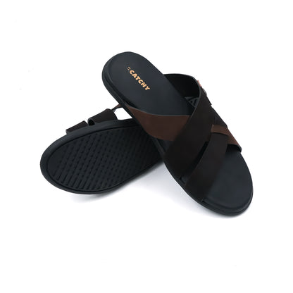 Catchy Men's Black & Brown Casual X-Strap Sandal