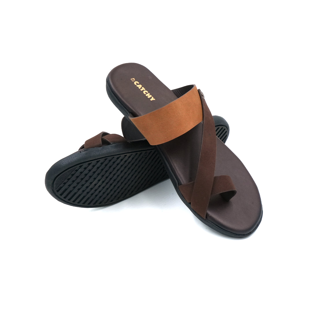 Catchy Men's Dual-Tone Casual X-Strap Brown Sandal