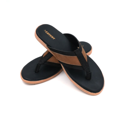 Men's Two-Tone Thong Sandal with Brown and Black Straps