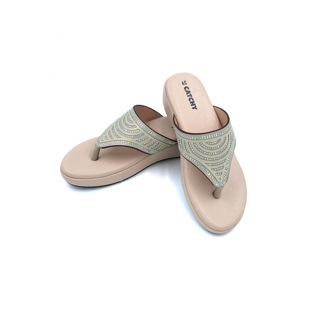 Catchy Beige Rhinestone Wedge Sandals