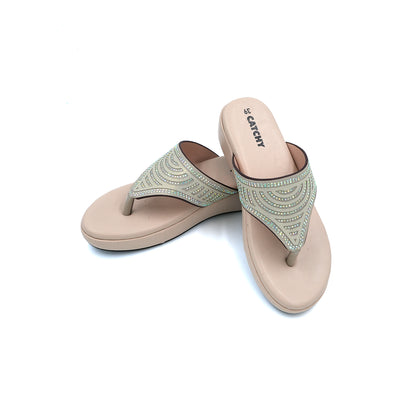Catchy Beige Rhinestone Wedge Sandals