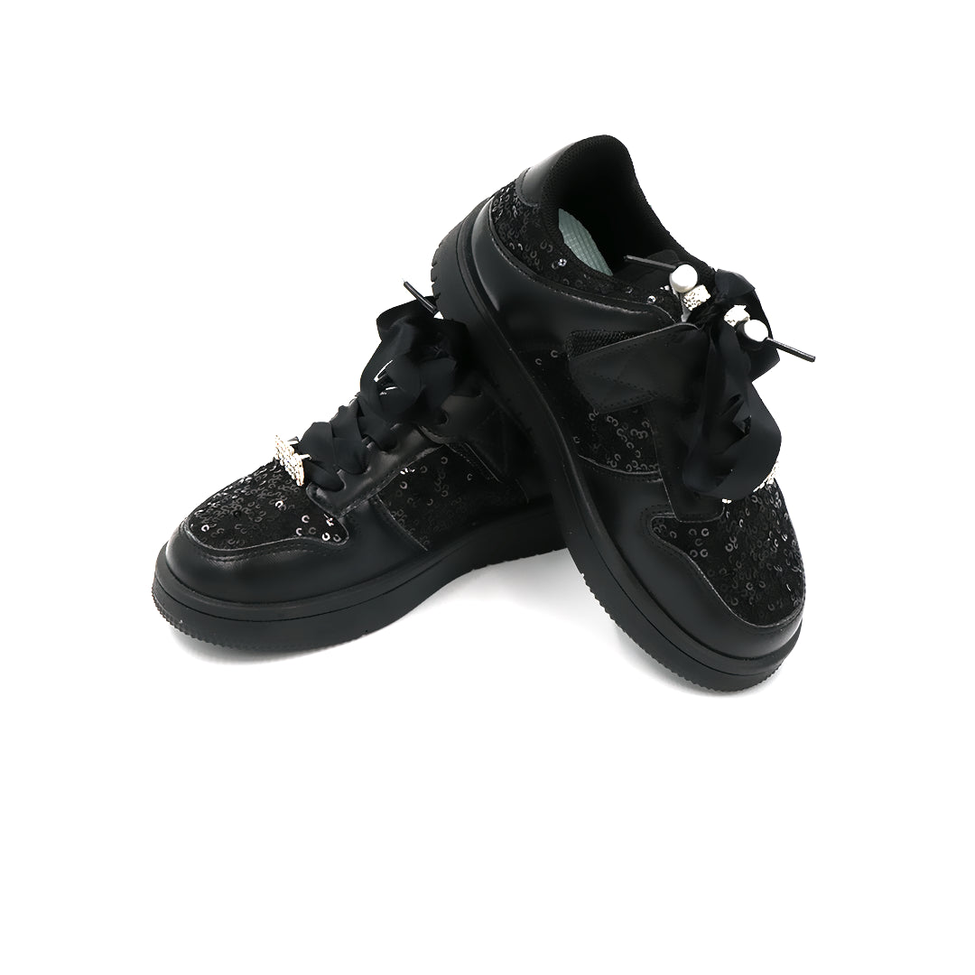 Girl's Black Glitter Standard Fit Shoe