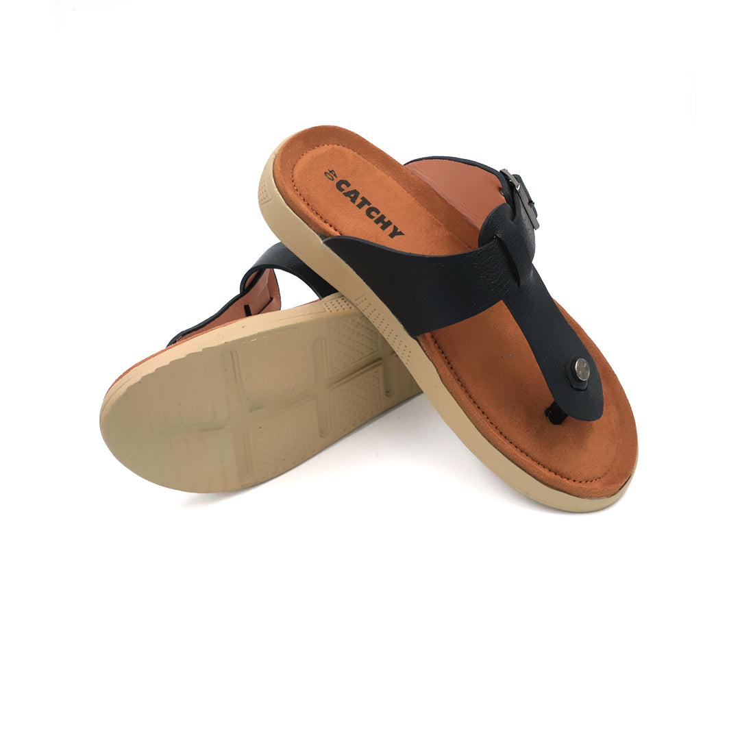 Catchy Men's Black Buckle Thong Sandal