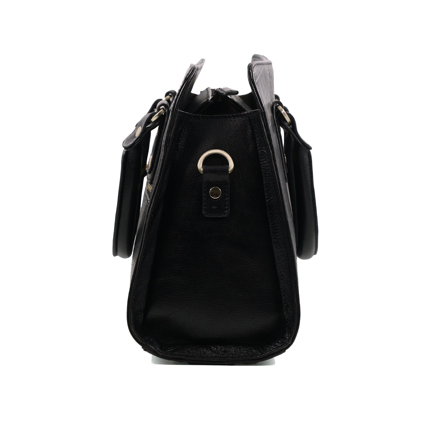 Medium Croco Leather Satchel - Black