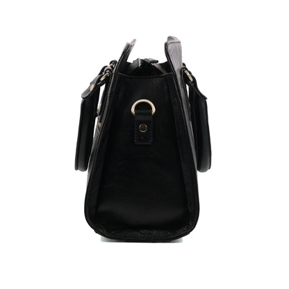 Medium Croco Leather Satchel - Black