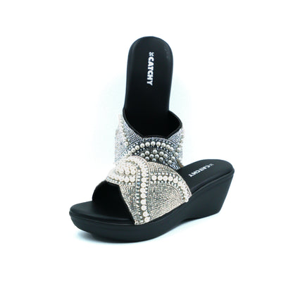 Mid Wedge Heel Diamante Platform Sandals